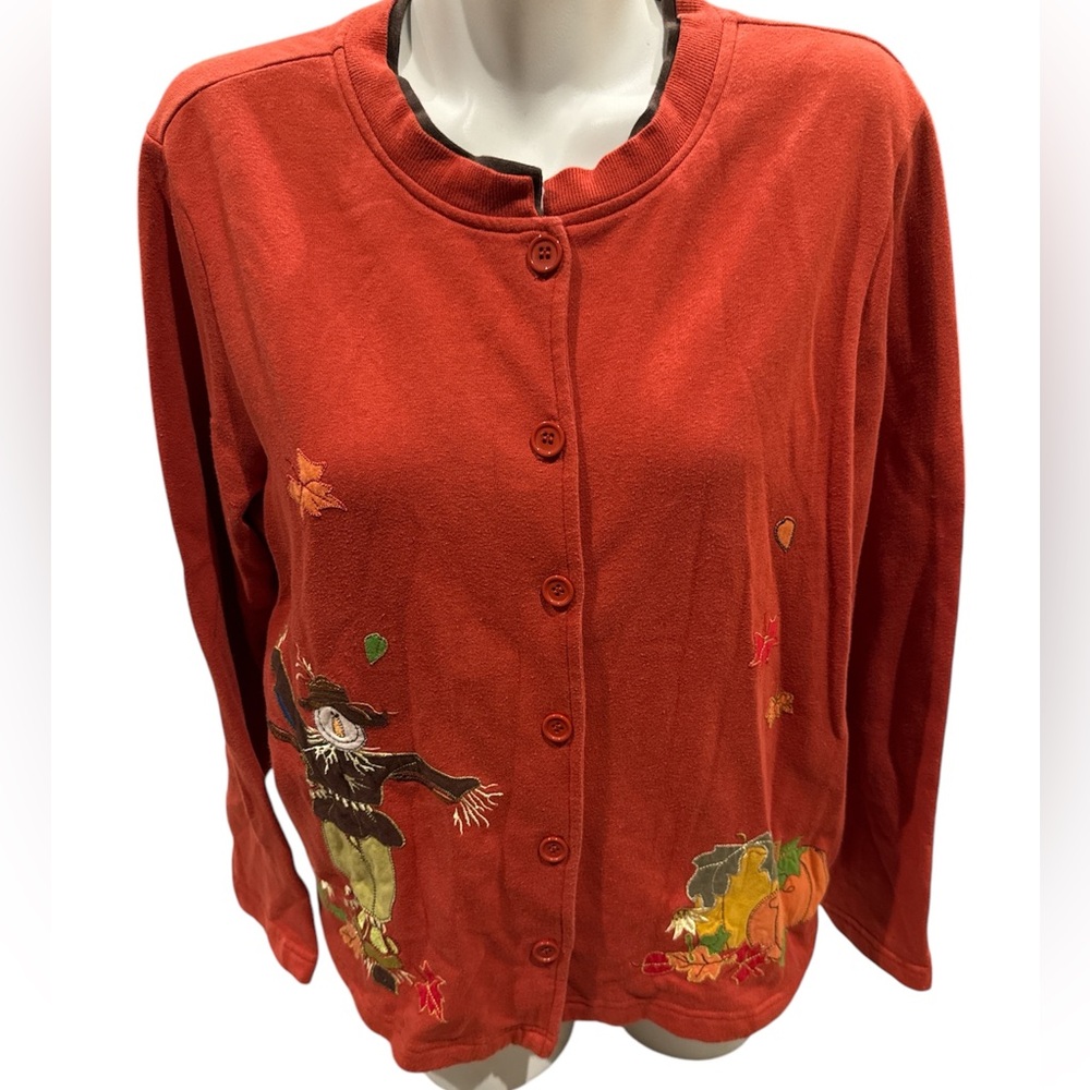 Vintage Fall Pumpkin Patch Orange Cardigan Sweater